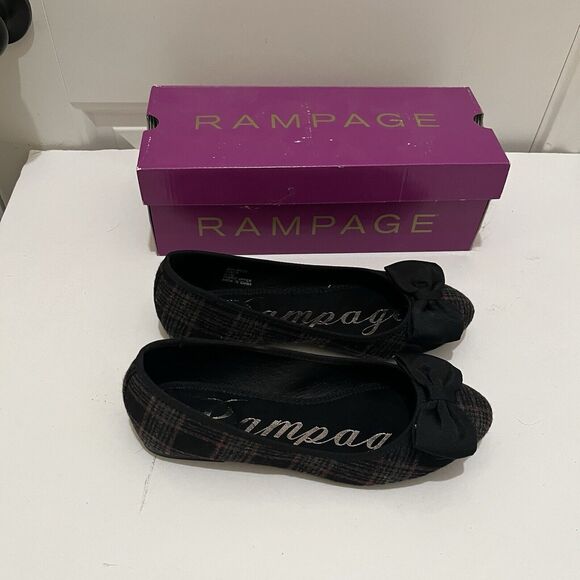 Rampage Ram Brice Black Gray Plaid Flats Bow Pointed Toe Slip On Womens 6.5M - Picture 2 of 9